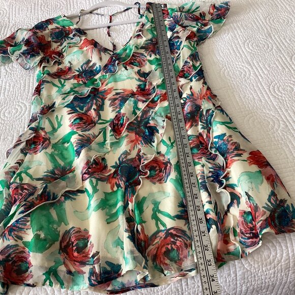 Anthropologie Floral V-Neck Ruffle Mini Dress Sz S Boho Summer Party Outfit Past - Picture 15 of 15